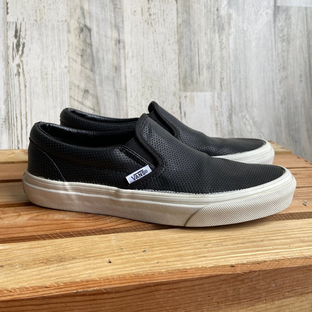 VANS Women's Size 6.5 Black Perforated Leather Slip On Sneakers